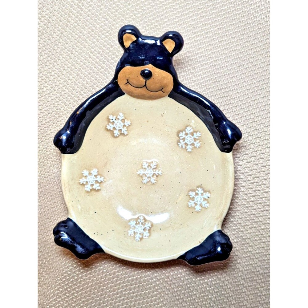 Sonoma Lodge Bear Snowflakes Trinket Tray Soap Dish Sponge Holder Ceramic